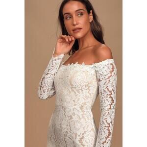 Lulus Romance Dreamer White Lace Off-the-shoulder Maxi Dress - Size M